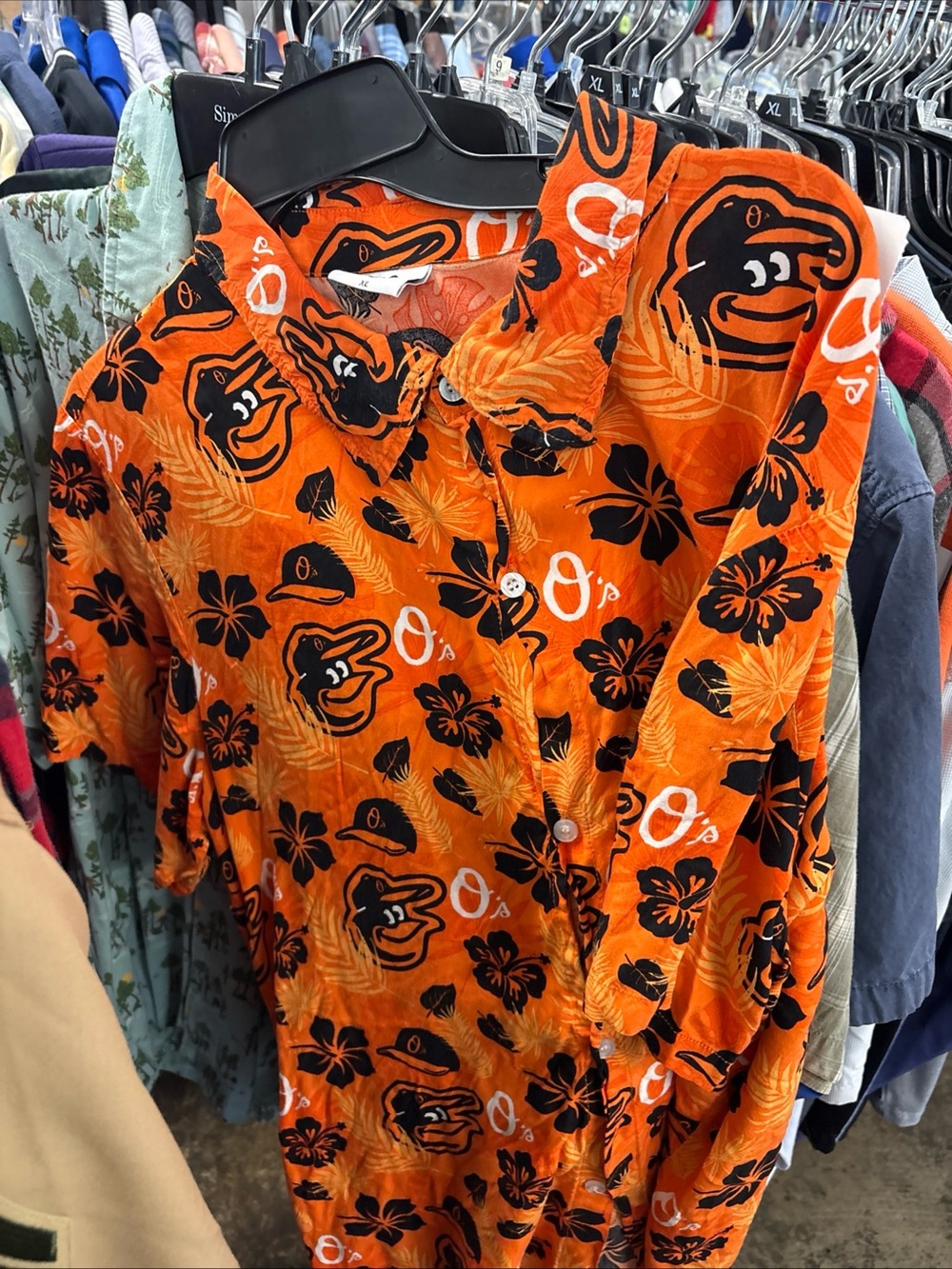 Baltimore Orioles Orange Floral Button-Up